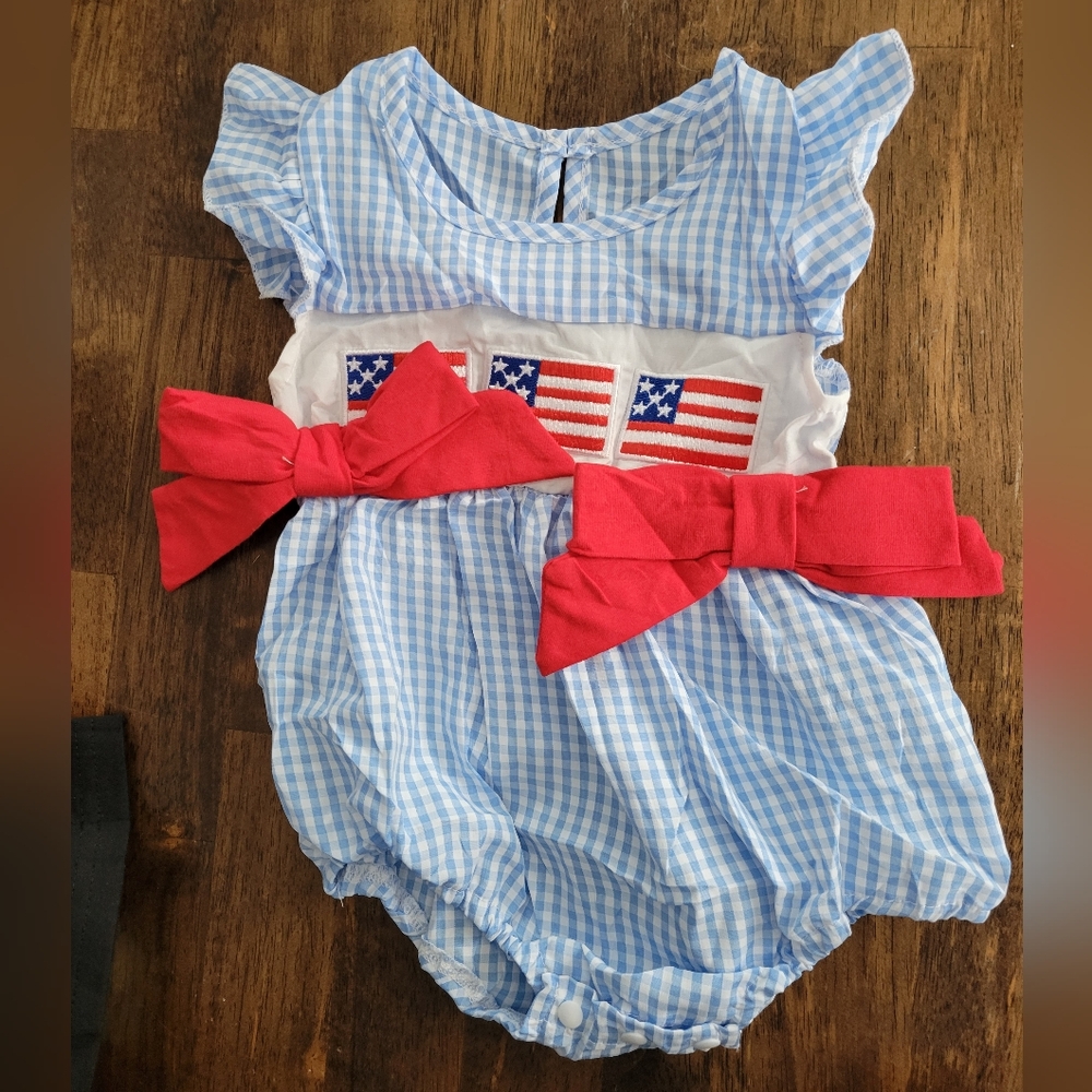 Blue Gingham Baby Girl Romper Az 6-12 months